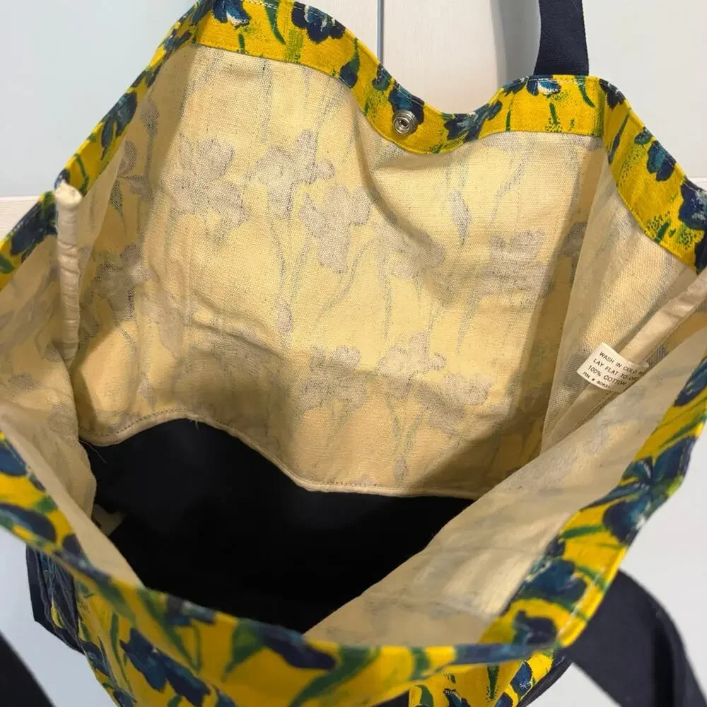 Accent International Iris Floral Canvas Tote Bag Yellow & Blue